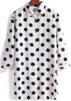 Romwe Polka Dot Lapel Long Sleeve With Buttons Blouse