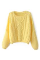 Romwe Batwing Split Yellow Jumper