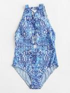 Romwe Lace Up Plunge Neckline Open Back Swimsuit