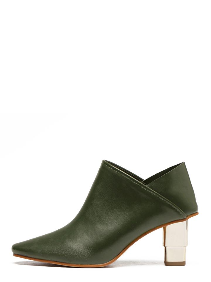 Romwe Dark Green Pointed Toe Low-top Chunky Boots