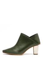 Romwe Dark Green Pointed Toe Low-top Chunky Boots
