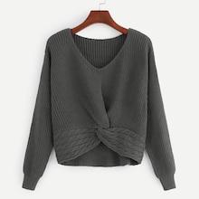Romwe V-neck Twist Hem Jumper