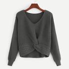 Romwe V-neck Twist Hem Jumper