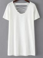Romwe White Short Sleeve Ripped Hole Casual T-shirt