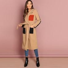 Romwe Color-block Pocket Belted Coat