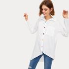 Romwe Button And Pocket Detail Asymmetrical Hem Blouse