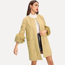 Romwe Faux Fur Cuff Pocket Front Coat