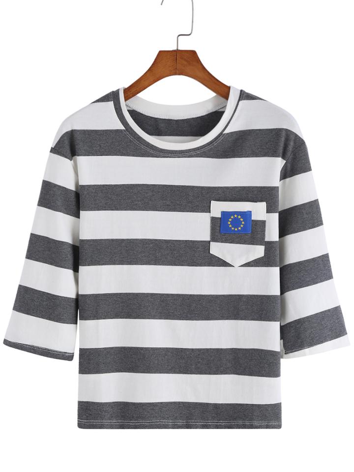 Romwe Half Sleeve Striped T-shirt