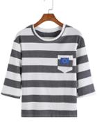 Romwe Half Sleeve Striped T-shirt