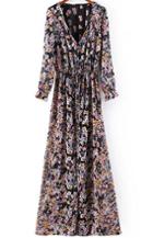 Romwe V Neck Floral Maxi Dress