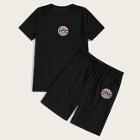 Romwe Guys Letter Tape Patched Tee & Shorts