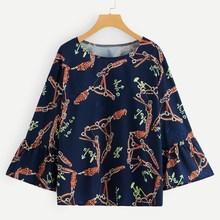 Romwe Plus Chain Print Flounce Sleeve Blouse