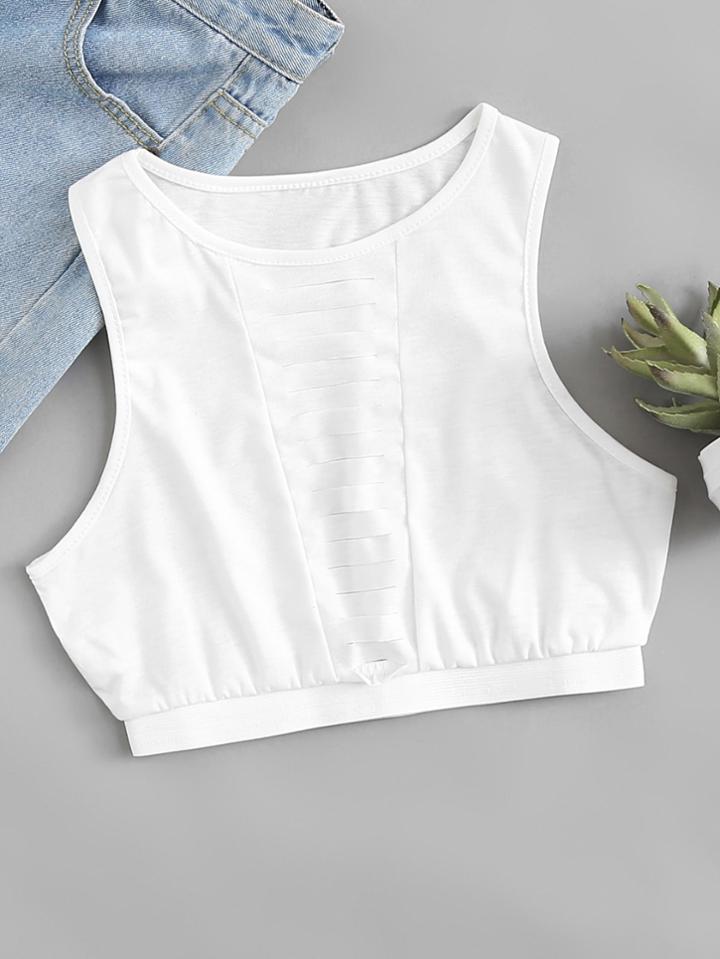 Romwe Ripped Front Crop Top