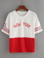 Romwe Contrast Red Striped Trim Letters Print T-shirt