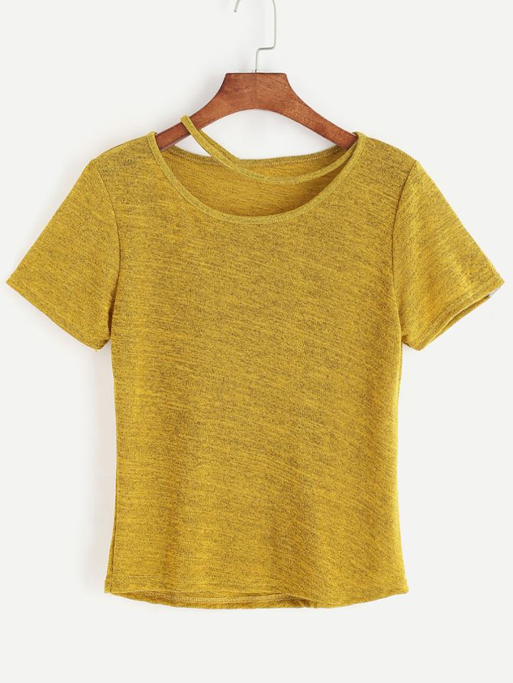 Romwe Yellow Cut Out Casual T-shirt
