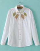 Romwe White Lapel Long Sleeve Bead Loose Blouse