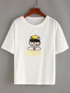 Romwe Cartoon Print Drop Sleeve T-shirt