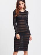 Romwe Wide Striped Mesh See-through Dress