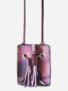 Romwe Purple Iridescent Structured Tassel Drawstring Crossbody Bag