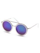 Romwe White Frame Metal Trim Iridescent Lens Sunglasses