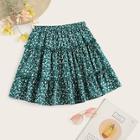 Romwe Frilled Trim Ditsy Floral Print Skater Skirt