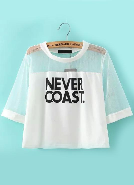 Romwe With Sheer Mesh Letter Print T-shirt