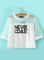 Romwe With Sheer Mesh Letter Print T-shirt