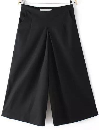 Romwe Wide Leg Cropped Black Pant