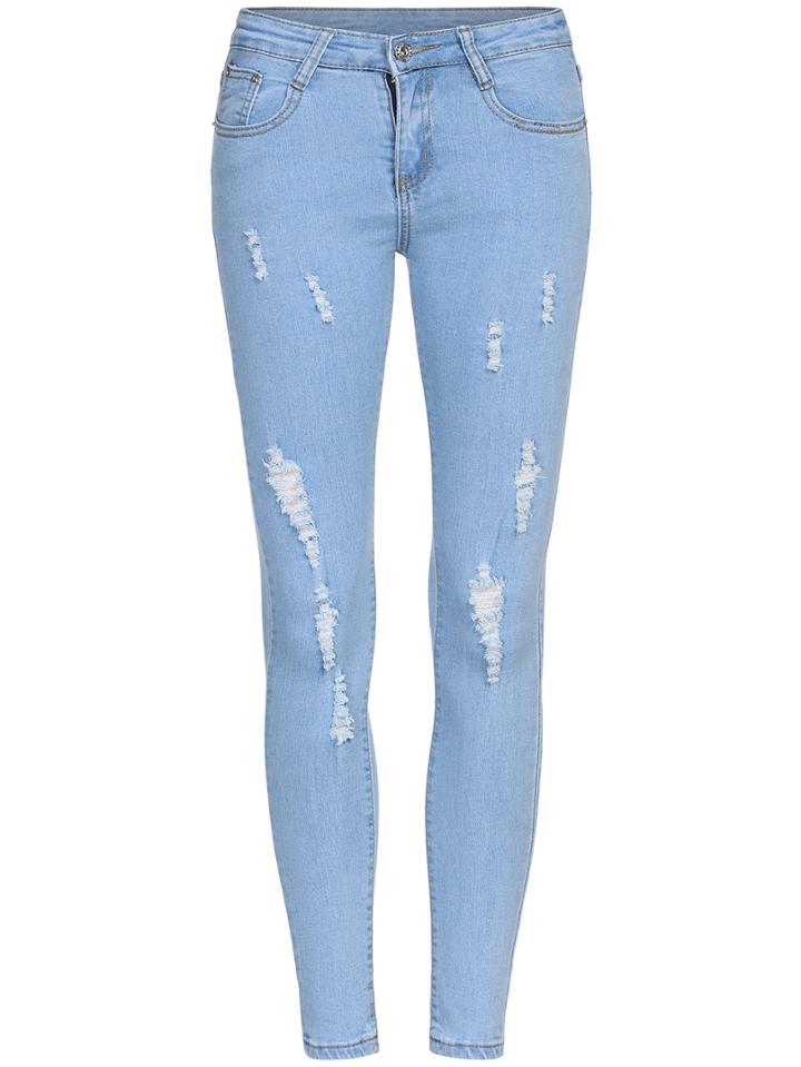 Romwe Slim Ripped Denim Pant