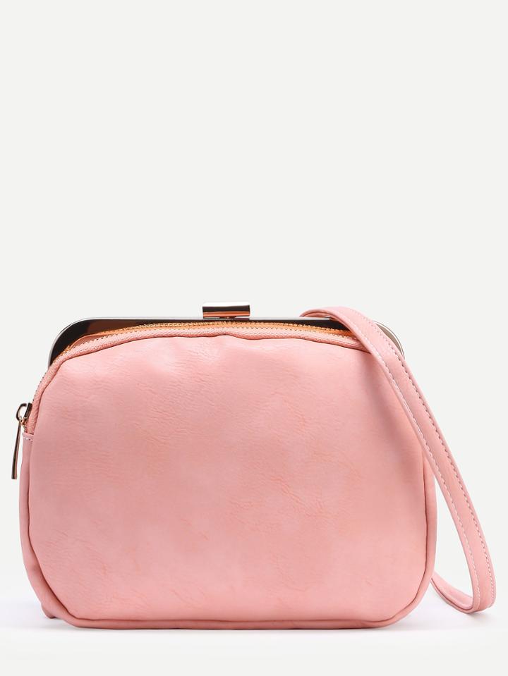 Romwe Pink Layered Clip Frame Crossbody Bag
