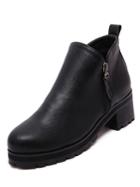 Romwe Black Round Toe Zipper Side Boots