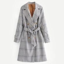Romwe Glen Plaid Belted Coat