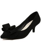 Romwe Black Point Toe With Bow Mid Heeled Pumps
