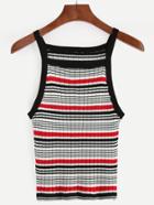 Romwe Multicolor Striped Ribbed Cami Top