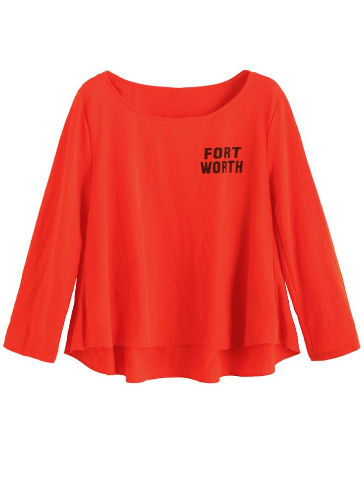 Romwe Red Letter Print High Low T-shirt