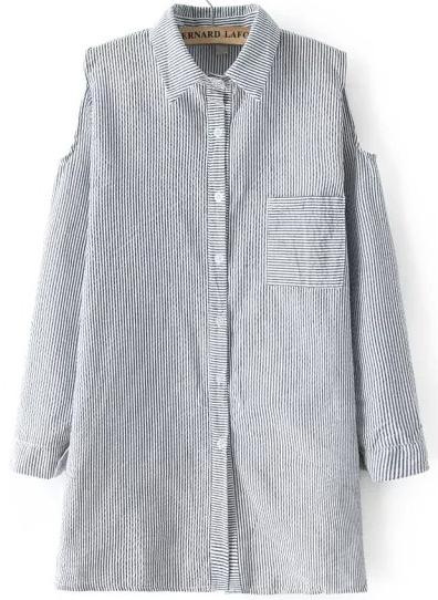 Romwe Grey Off The Shoulder Vertical Stripe Blouse