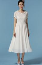 Romwe Round Neck With Lace Embroidered Pleated Dress