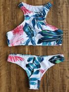 Romwe Tropical Print Beach Bikini Set