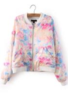 Romwe Multicolor Long Sleeve Rainbow Embroidered Coat