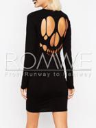 Romwe Black Long Sleeve Cut Out Bodycon Dress