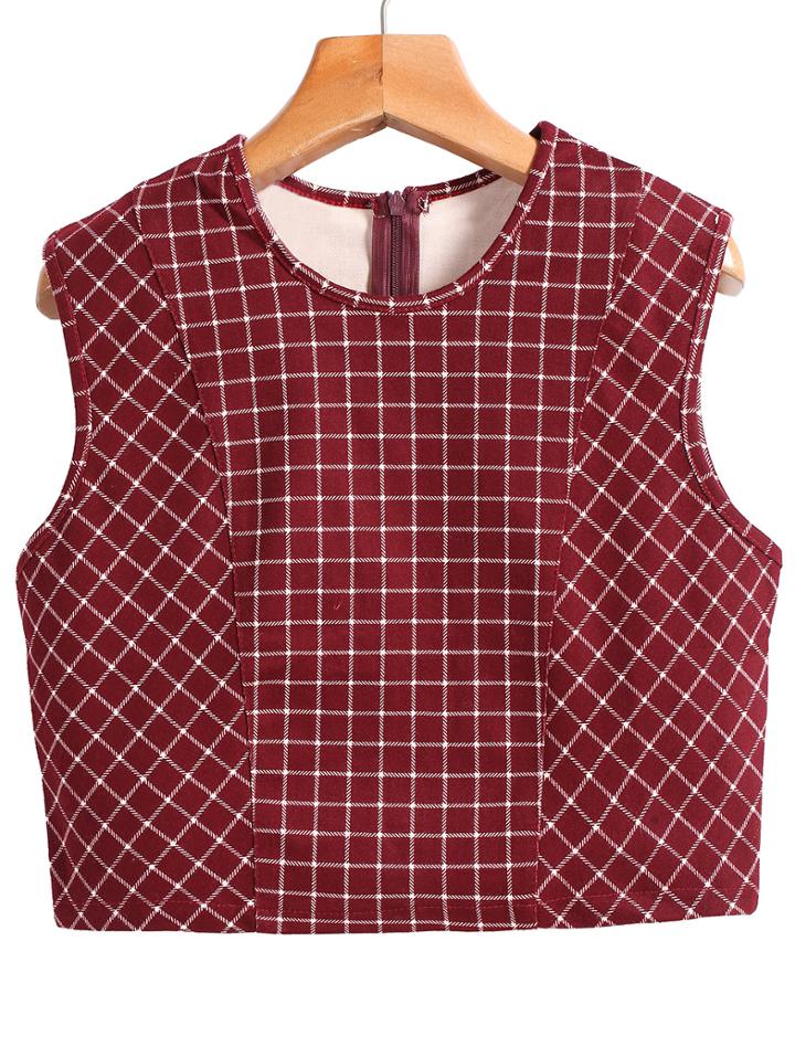 Romwe Check Print Sleeveless Crop Top