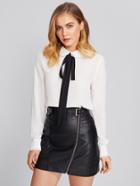 Romwe Frilled Detail Cuff And Neck Bow Front Blouse