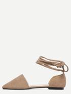 Romwe Apricot Faux Suede Pointed Out Block Flats