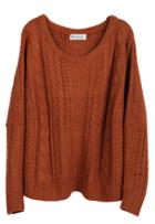 Romwe Coffee Batwing Long Sleeve Pullovers Sweater