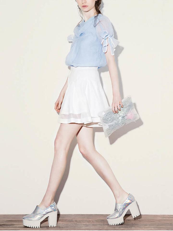 Romwe Short Sleeve Bow Organza Top With High Waist Shorts
