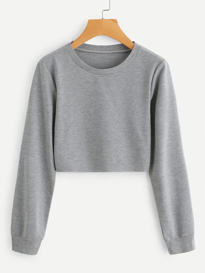 Romwe Round Neck Crop Sweatshirt