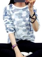 Romwe Women Stone Patterned Loose Sweatshirt