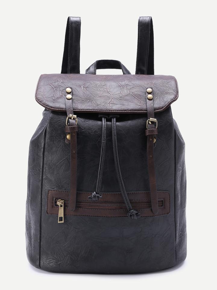 Romwe Double Buckle Zipper Front Pu Backpack