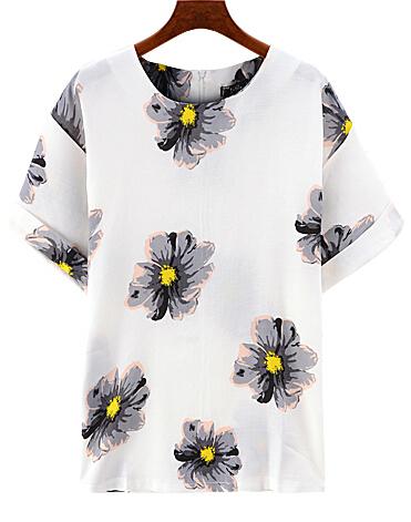 Romwe With Zipper Flower Print Top