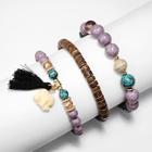 Romwe Gemstone & Tassel Detail Bracelet Set 3pcs